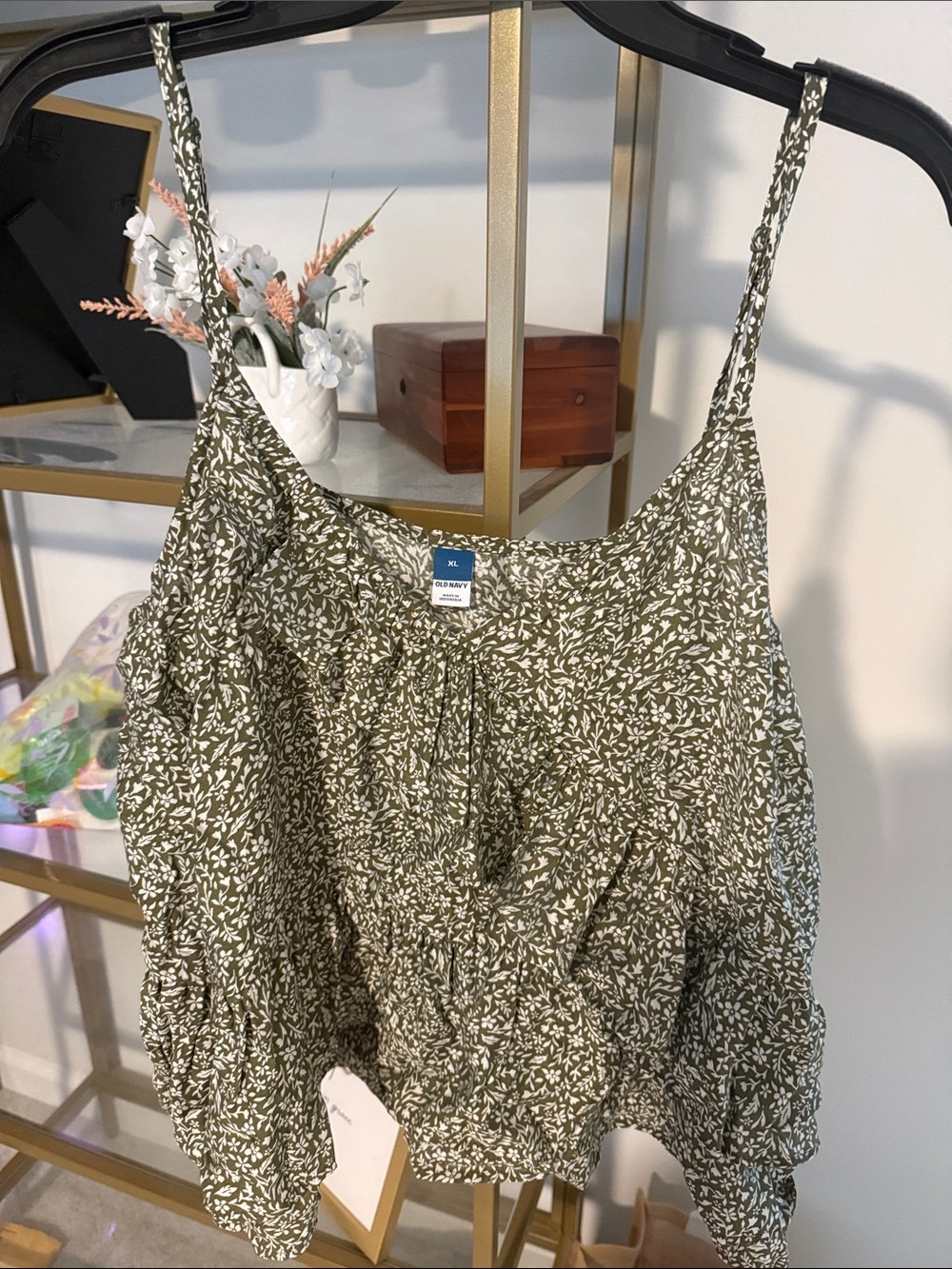 Old Navy Olive Green White Floral Ruffle Camisole